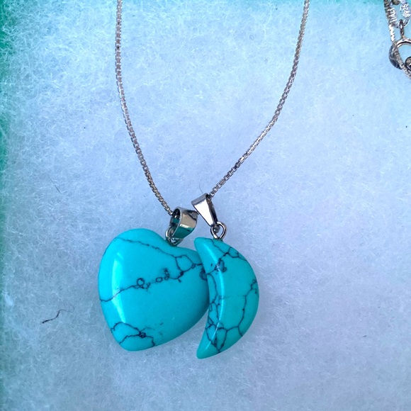 Hand Crafted Jewelry - Turquoise heart and moon sterling silver 16” necklace